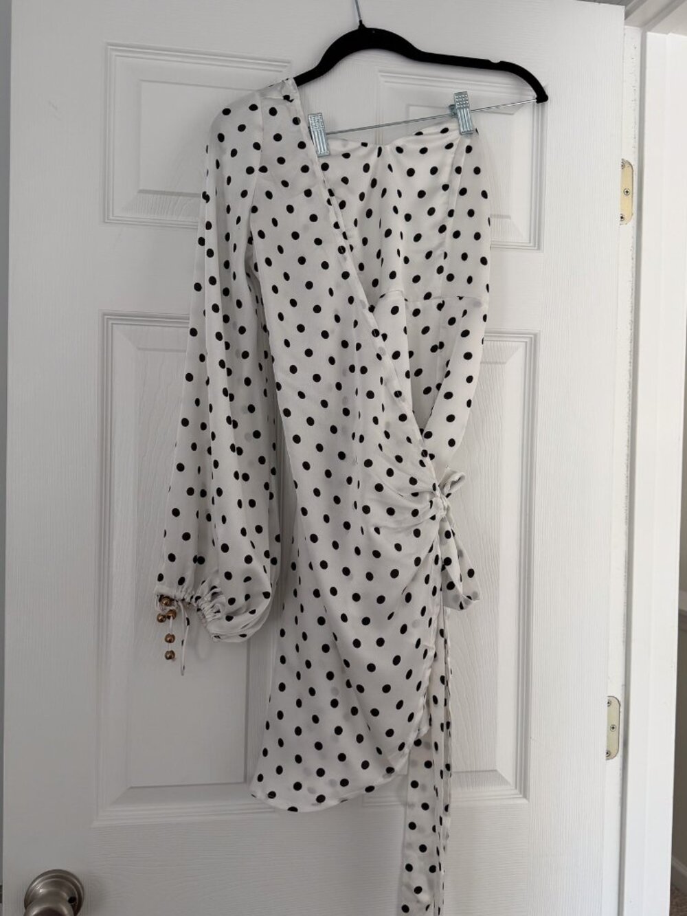 SABO SKIRT White Black Polka Dot Wrap Mini Dress - Picture 2 of 5